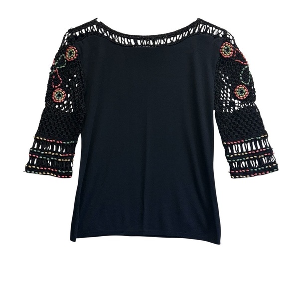 Joseph A’ Qu’est Black Embellished 3/4 Sleeve Blouse. Size M - Picture 2 of 13